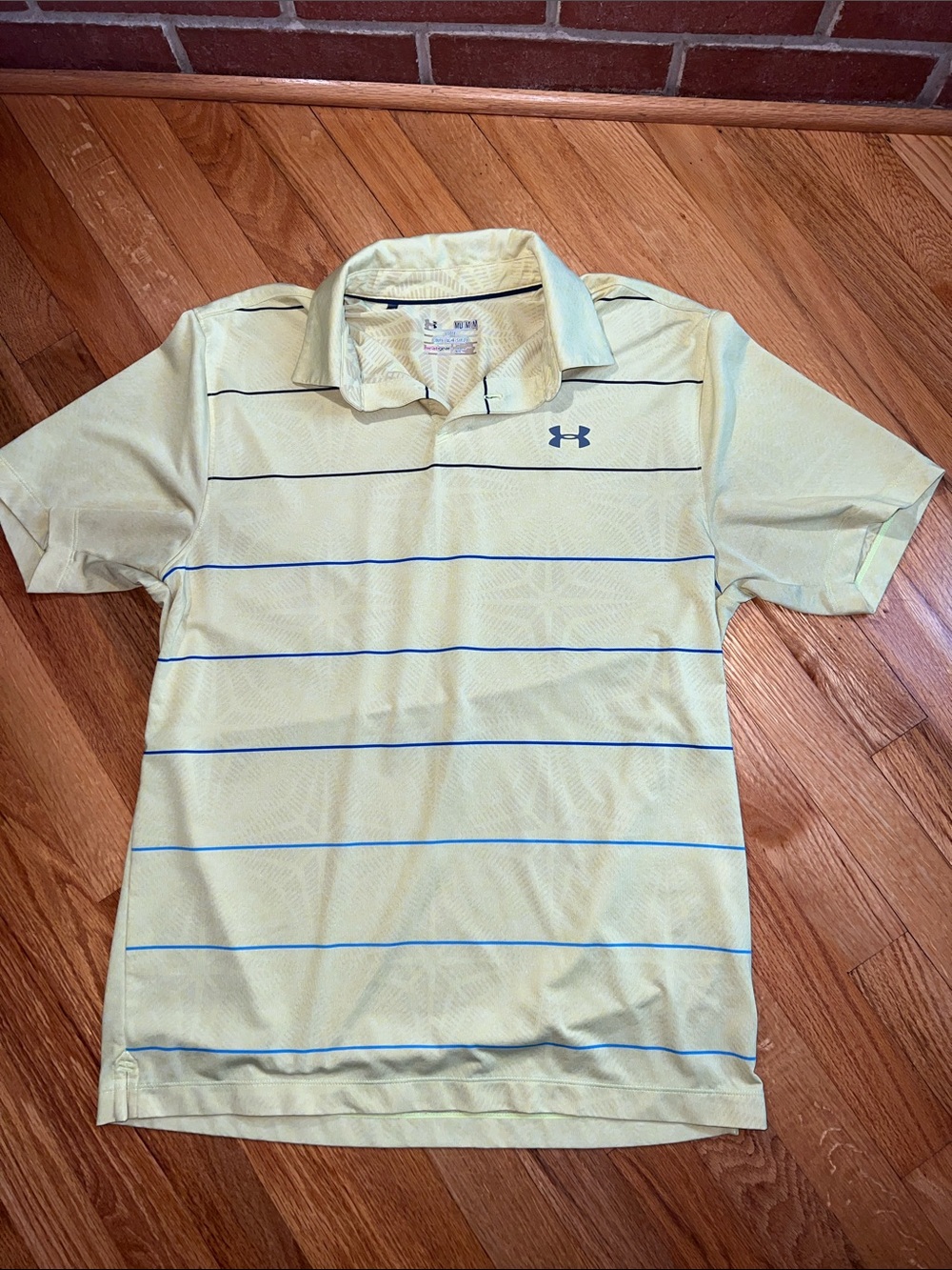 Under Armour Bright Yellow Polo with Thin Navy Stripes
